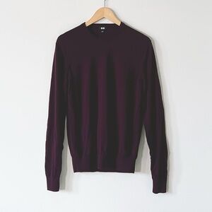 Uniqlo Men’s Crew Neck Wool Fall Sweater Burgundy Brown Purple Soft Knit Size S